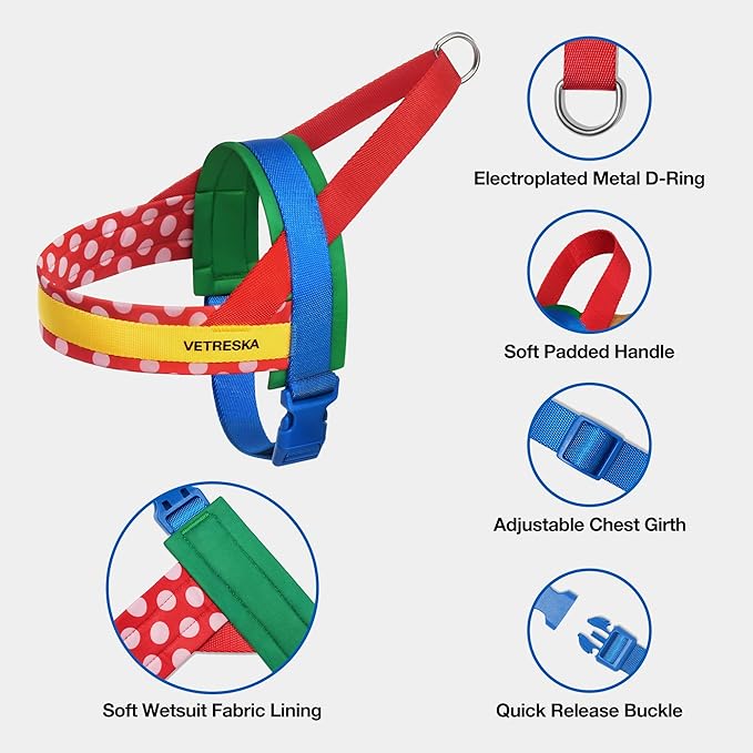 VETRESKA MoMA Dog Harness and Leash Set, Easy Walk Dog Harness for Small Medium Dogs, No Pull Puppy Harness for Walking and Training, Adjustable, Take Control & Anti-Twist Pet Lead Combo(Red, XS)