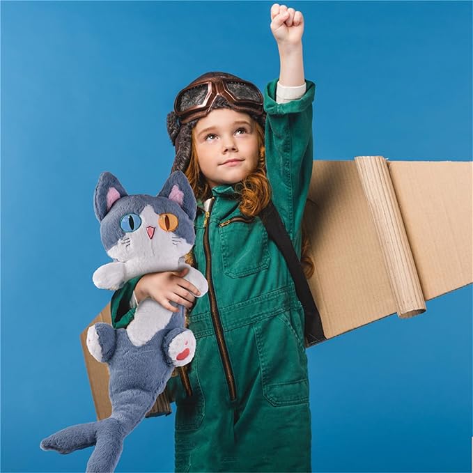 OOPSHANA Long Cat Plush Toy Cute Plushie Hugging Plush Pillow Shark Cat Stuffed Animal for Girls and Boys Blue 19.7"