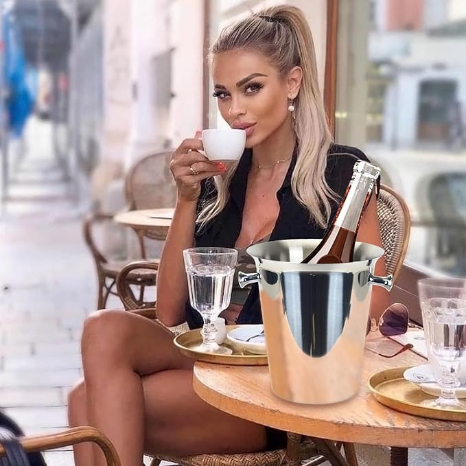 Ice Bucket with Stand Champagne Ice Bucket for party Stainless Steel Standing Champagne Ice Bucket Ice Cube Container Chiller Wine Bucket on Stand for Beer Bar BBQ Wedding KTV Club Kitchen & Bar Wares