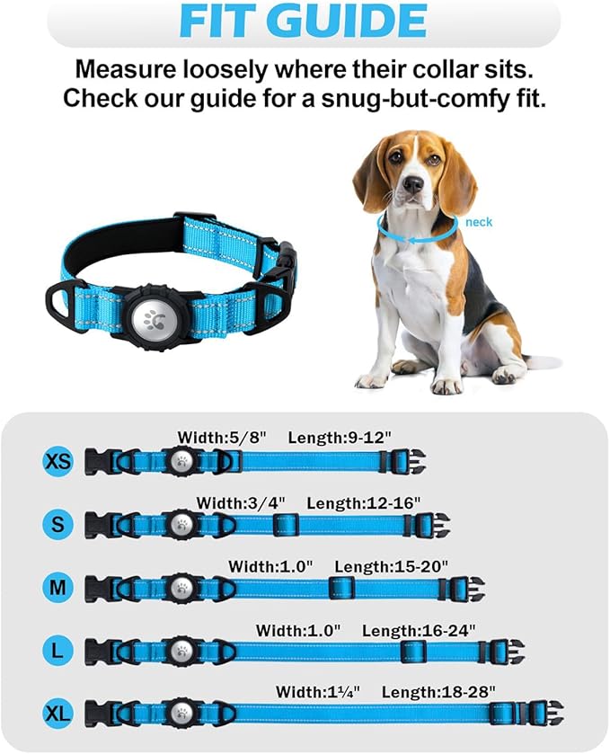 TagME Airtag Dog Collar,Waterproof Reflective Pet Collar with Airtag Holder,Soft Padded and Double D-Rings for Extra Large Dogs,Light Blue