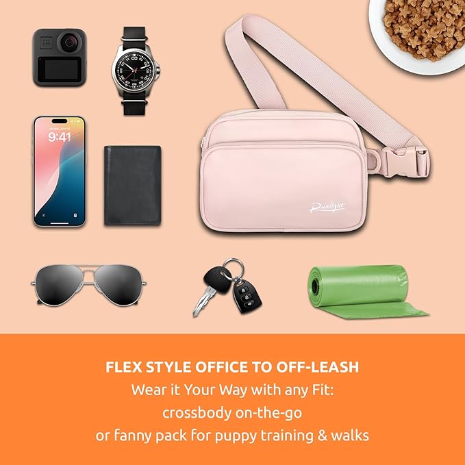 Dog Treat Pouch, Removable Treat Pouches Pet Training Pouch, Hand Free Dog Walking Bag with Carabiner, for Puppy Travel or Outdoor Use (Pink)