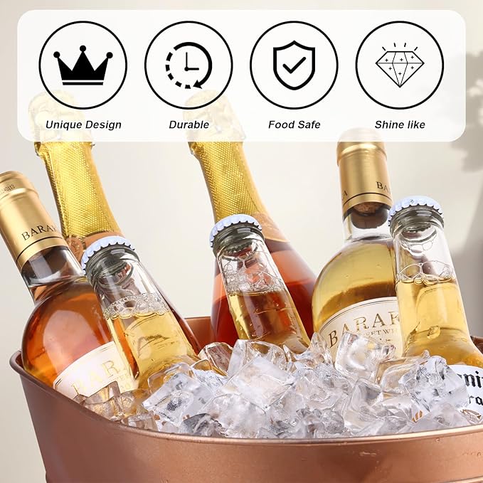 Ice Buckets for Parties 2 Pcs 3 Gallon Galvanized Beverage Metal Tub Champagne Drink Wine Coppery Large Ice Bucket with Scoops for Cocktail Mimosa Bar Supplies