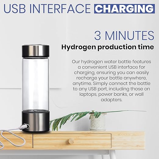 Hydrogen Water Bottle Generator: Up to 2PPM Portable, Elegant Water Ionizer, Quick 3-min Electrolysis Hydrogen Water Machine, Lightweight Hydrogen Water Generator, Ideal Health Gift.