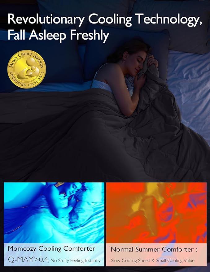 Momcozy Life CoolMurm Cooling Comforter for Hot Sleepers, Twin/Twin XL 68" x90” Hot Flashes Cooling Blanket, All-Season Lightweight Soft Breathable Cooling Quilt Duvet, Stay Cool All Night, Smoky Grey