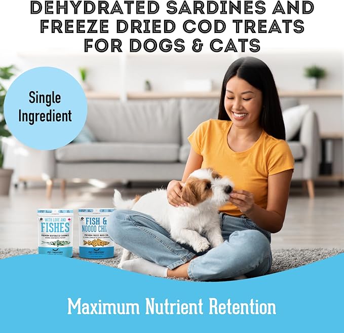 Dehydrated Cod Skin & Sardines for Dogs & Sardines for Cats (4.59 oz, Pack of 2) - Dehydrated Single Ingredient Dog Treats - Natural Dog Treats, Grain Free