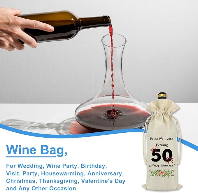 50th Birthday Gift Ideas for Women Men Wine Bag 50 Years Old Birthday Party Decorations Wine Bottle Bag Pairs Well with Turning 50 Happy 50th Fifty Birthday Gift for Dad Mom Husband Wife