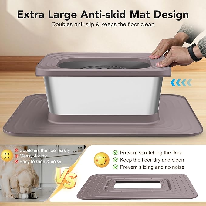 Decflow 10L Stainless Steel Dog Water Bowl, No Spill Anti-Splash Dog Bowls with XXL Silicone Mat, Spill-Proof Slow Feeder for Messy Drinkers, Heavy Duty Pet Bowls for Indoor/Outdoor Use