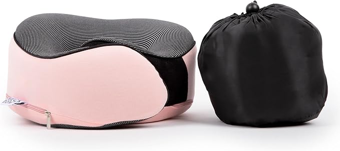 Neck Pillows for Travel - Airplane Pillow – Memory Foam for Kids & Adults – Travel Neck Pillow & Airplane Travel Essentials for Sleeping Support On Flight Or Car (Pink)