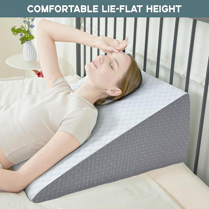 Bed Wedge Pillow, 10" 24" 24" Triangle Pillow Wedge, Cooling Memory Foam Top, Elevated Support Wedge Pillow for Relieving Acid Reflux, Heartburn, Snoring and GERD