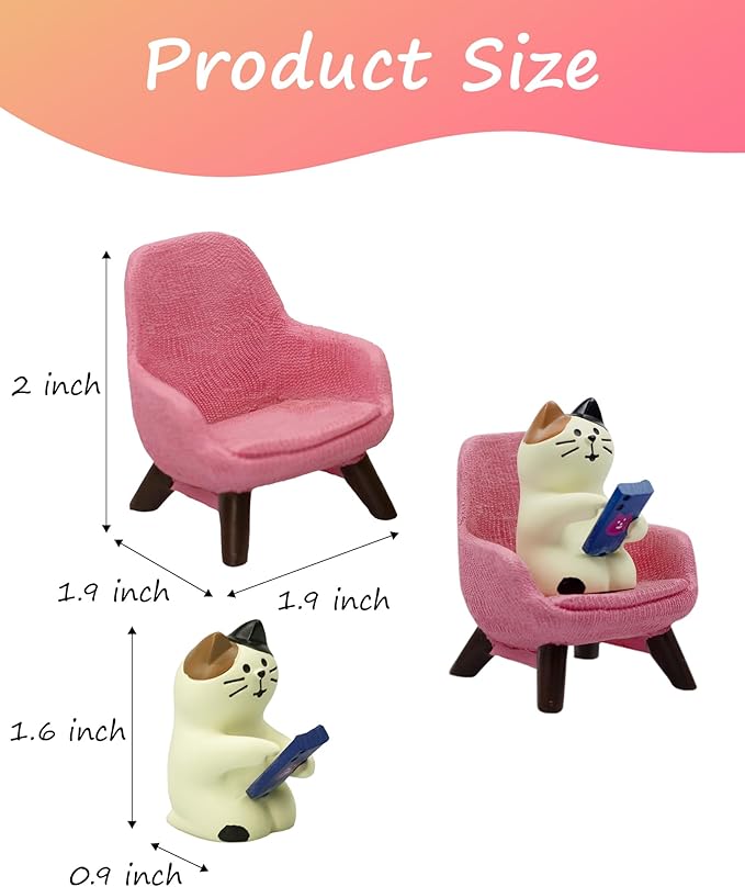 Cute Cat Playing Phone on Sofa Resin Figurine Desk Decor & Cat Lover Gift (Pink Sofa)