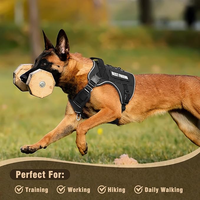 Tactical Dog Harness Small Sized Dog,No Pull Military Dog Vest with Handle,Reflective Heavy Duty Pet Harness for Walking Hiking Training Black S