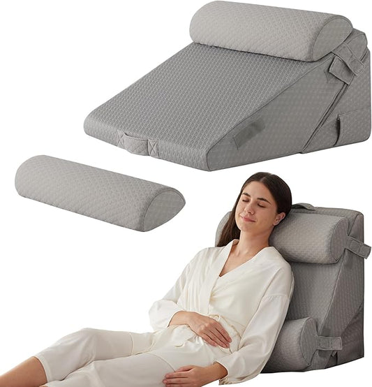 4PCS Orthopedic Bed Wedge Pillow Set for Sleeping, Wedge Pillow for Back Pain Relief, 10-in-1 Adjustable Bed Wedge Pillow Post Surgery, Triangle Pillow for Acid Reflux Snoring Gerd, Grey