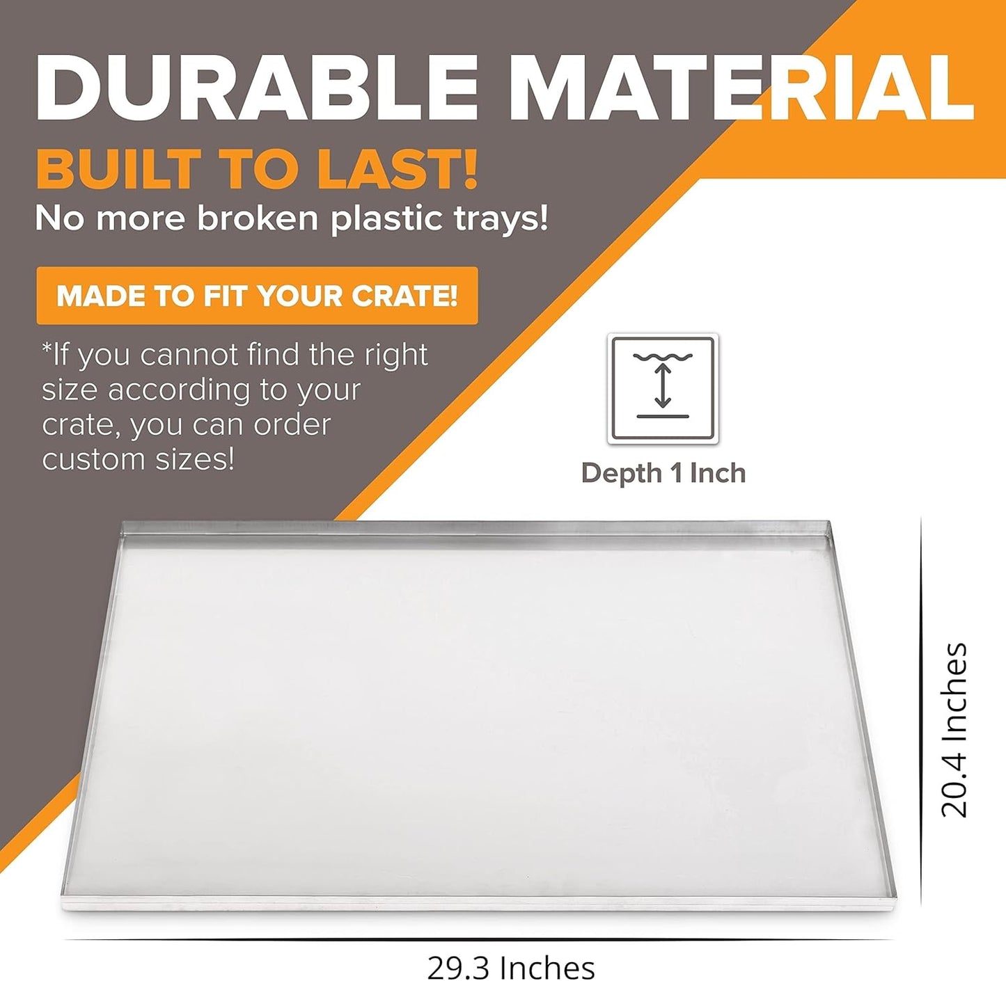 29.3" X 20.4" Metal Replacement Dog Crate Pan Chew Proof Crack Proof Pet Kennel Tray Central Dog Training Crate Pan Pet Supplies, Galvanized, 1" H