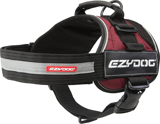 EzyDog Convert Dog Harness – Trail-Ready Rugged Harness for Walking, Hiking & Outdoors with Reflective Piping, Badge Attachment Points, Traffic handle, & Comfort Lining (X-Small, Burgundy)