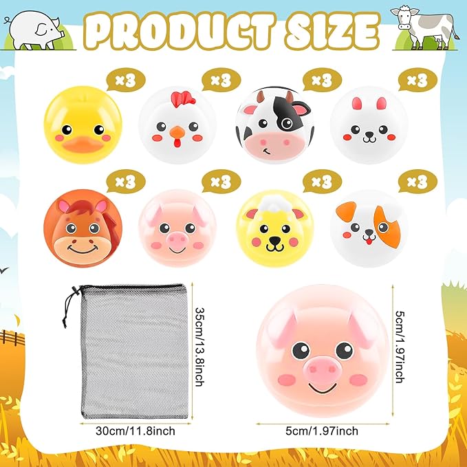 HyDren 48 Pcs Animal Stress Balls Bulk 2'' Cute Farm Animal Party Favors Baby Shower Squeeze Ball Mini Foam Stress Fidget Toys with Bag for Kids Adults Christmas Birthday School Gift, 8 Styles