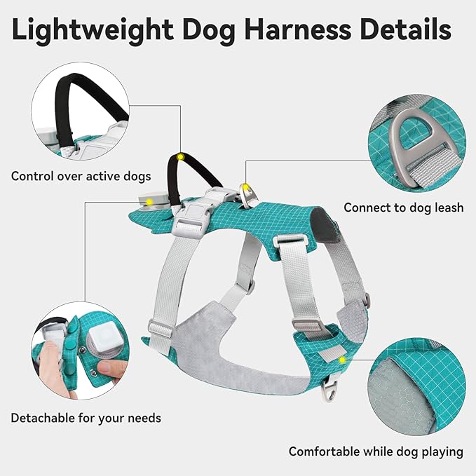 Joytale Lightweight Light Up Dog Harness, Rechargeable No-Pull LED Dog Harness with Detachable Light Box, Airtag Holder, Adjustable for Night Walking, Running & Everyday Use, Light Blue, XL