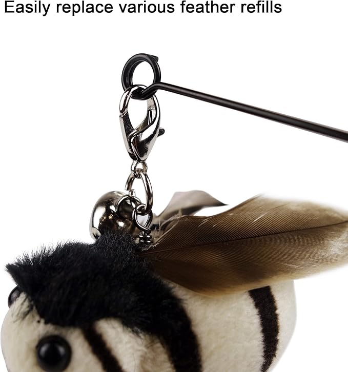 TTcat Interactive Bird & Insect Simulation Cat Toy Set - 10 Pcs Feather Refills & 2 Pcs Cat Wand Toy, 29'' Flexible Steel Wire, Sturdy Wood Handle & Bell, for Indoor Kittens