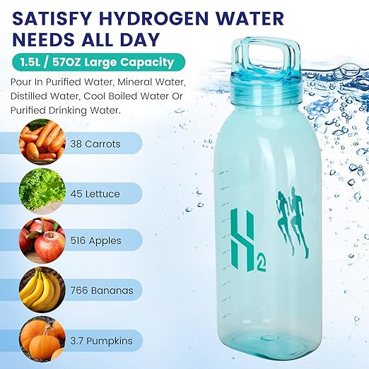 Hydrogen Water Bottle, 50OZ/1.5L Large Capacity Portable Hydrogen Water Bottle Generator 5-10 Minute Rapid Electrolysis 2500PPB, Hydrogen Water Ionizer Machine with SPE/PEM Technology (Golden)