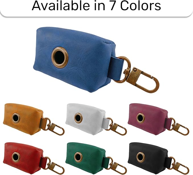 HIFA Genuine Leather Dog Leash Poop Holder - Soft Touch Rustic Leather, Metal Clips, Easy Access to Pet Waste Bags - Outdoor Walking Dispenser