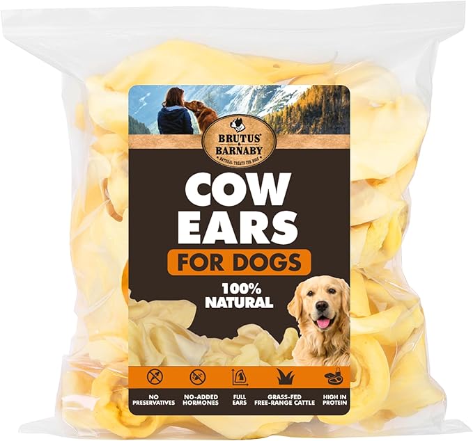 Cow Ears for Dogs – Whole Ears 30 ct, Thick Cut, Grass-Fed Angus Beef, All-Natural No-Rawhide Dog Treat Alternative