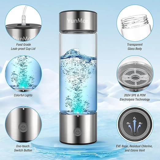 Hydrogen Water Bottle SPE PEM Technology Hydrogen Inhalable Hydrogen Water Bottle Generator 3-Minute Quick Electrolysis 2800ppb Hydrogen Water for Home, Office, Daily Drinking
