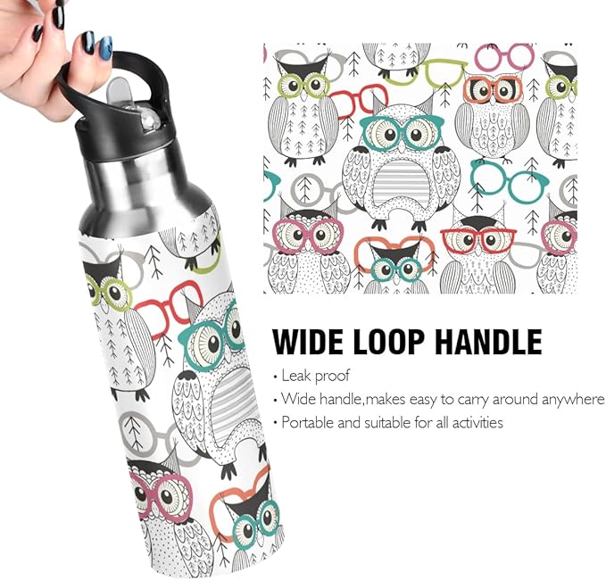 MNSRUU Insulated Water Bottle with Straw, Rainbow and Unicorns Stainless Steel Flasks for Sports Cycling Hiking School