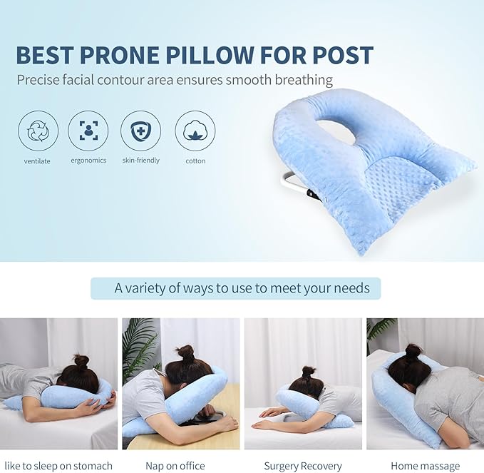 Face Down Pillow for Sleeping, Prone Pillow for Vitrectomy or Retinal Surgery, Adjustable Height Prone Prone Pillow Face Down Sleep, Retina Lying Pillow Eye Surgery Recovery (Dot-Light blue)