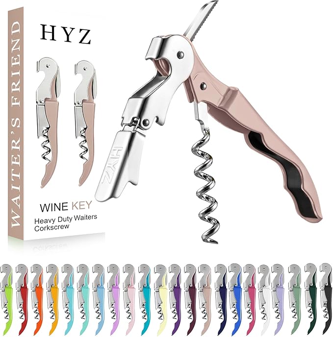 HYZ 2-Pack Wine Opener Waiter Corkscrew, Professional Wine Key for Servers, Bartender with Foil Cutter, Manual Wine Bottle Opener Double Hinged (Dark Pink)