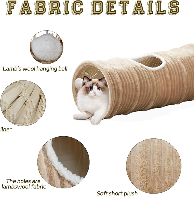 Cat Tunnel for Indoor Cats,Cats Toys Collapsible Tunnel Straight Tube with a Fun Ball and 2 Holes,Cat Play Tunnels,for Rabbits, Ferrets, Puppies & Large Pets,Diameter 11.8 Inch