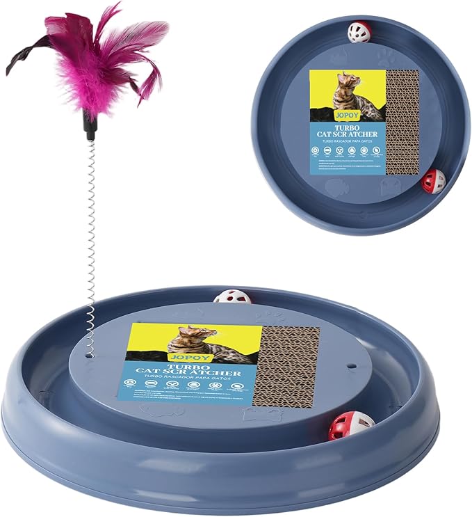 Interactive Cat Ball Track Toy Cat Scratcher with 2 Self-Rotating Balls and 1 Kitten Interactive Toy,Durable Scratch Pad for Indoor Play,Cardboard Scratcher Pad 3-in-1 Cat Toy (Grey)