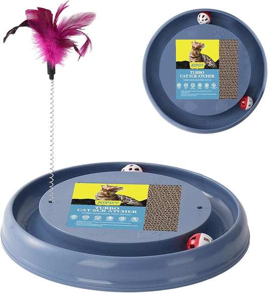 Interactive Cat Ball Track Toy Cat Scratcher with 2 Self-Rotating Balls and 1 Kitten Interactive Toy,Durable Scratch Pad for Indoor Play,Cardboard Scratcher Pad 3-in-1 Cat Toy (Grey)