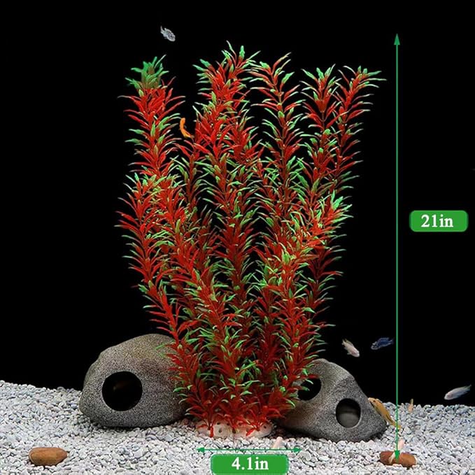 DSkoiph 2 pcs Aquarium Decor Plastic Plants Extra Large 21 Inches Artificial Fish Tank Plants Tall Fish Tank Decorations Artificial Green Water Plants (Wine)