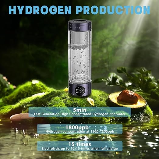 Hydrogen Water Bottle, Hydrogen Water Bottle Generator,Portable and Rechargeable Hydrogen Health Water Bottle,1800ppb Hydrogen Ionizer Water Bottle,for Home Office Travel,Purple