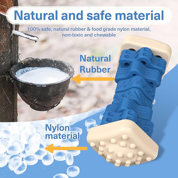 PCEoTllar Indestructible Dog Chew Toys, Aggressive Chewer Safe Rubber Puzzle Toys with Beef Flavor - Blue, Medium to Large Dogs