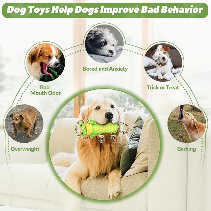 Plush Dog Toy with Crinkle Paper and Ropes - Small Interactive Puppy Toys for Medium to Large Dogs