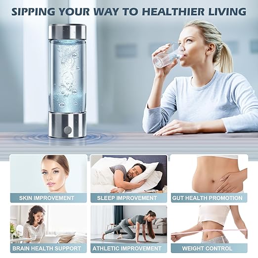 Hydrogen Water Bottle 450ml Rechargeable Hydrogen Water Generator with PEM SPE Technology Hydrogen Water Machine with Stickers 3Min Quick Electrolysis for Office Travel Daily Drinking Best Present