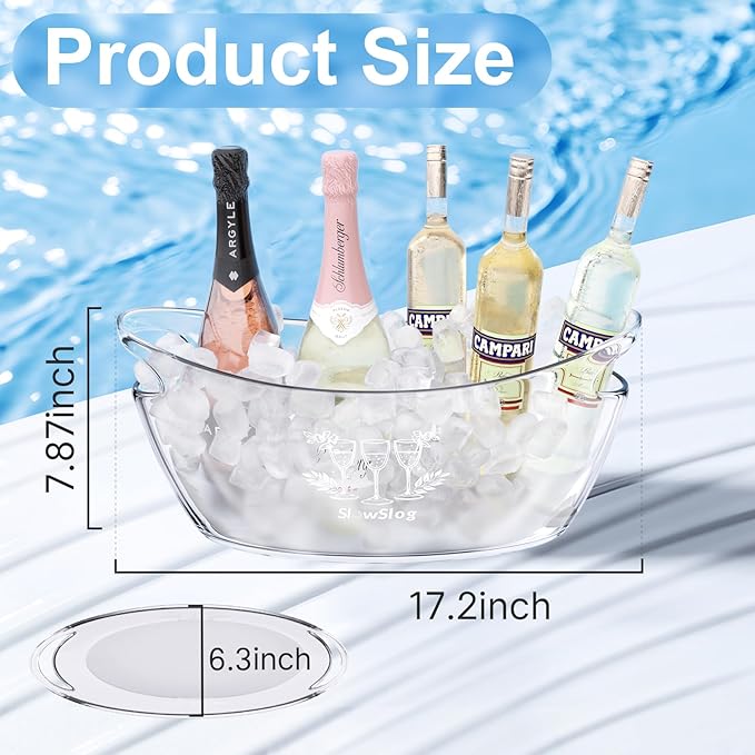 Ice Buckets for Parties, 5.5L Acrylic Champagne Bucket, Plastic Tub for Cocktail Bar, Ice Bucket with Scoop, Clear Ice Bucket Beverage Tub for Wine, Champagne, Beer Bottles