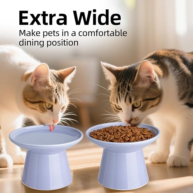 6.2 Inch Extra Wide Elevated Ceramic Cat Bowls, Food and Water Bowl Set for Elder Big Cats Small Dogs, Raised Design for Pet Easy Eating, Protect Cat's Spine Set of 1(Light Purple)