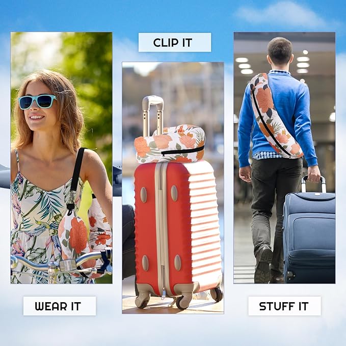 Stuffable Travel Pillow, Stuffable Neck Pillow for Travel, Portable Self-Fillable Design Travel Pillow, U-Shaped Pillow with Snap Strap and Storage Bag (Pillow Cover Only, No Filler)