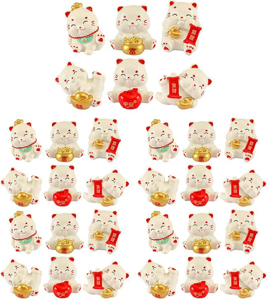 LOGOFUN 30pcs Miniature Lucky Cat Figurines Mini Fortunate Figure Small Resin Cat Animal Statues for 2025 Chinese New Year Home Office Tabletop Decorations