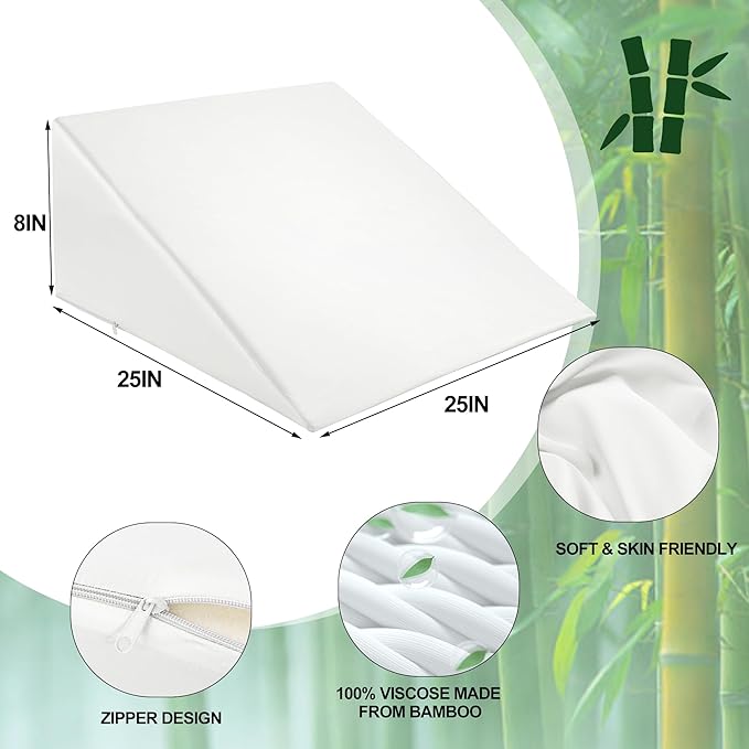 HOMBYS Bamboo Viscose Bed Wedge Pillow Cover with Zipper, 100% Viscose Made from Bamboo, Soft, Cooling, Breathable Wedge Pillowcase Sweat-Absorbent Pillowcase for Summer, 25"x25"x8", White