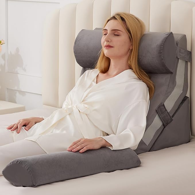 4pcs Orthopedic Bed Wedge Pillow Set, Memory Foam Post Surgery Pillow for Back, Leg Pain Relief, Adjustable Pillow Wedge for Sleeping, Bed Sitting up, Acid Reflux, GERD & Snoring, Grey