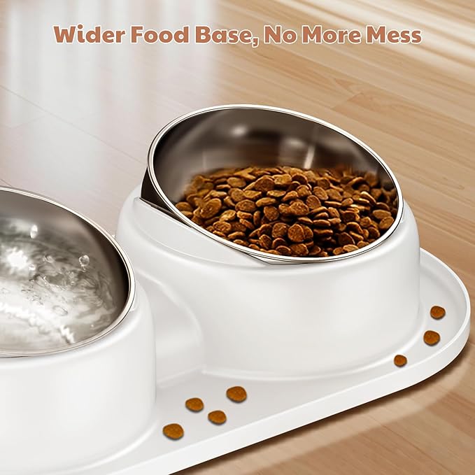 Tilted Elevated Cat Bowls, Dog Water and Food Bowl Set Anti Vomiting, Stainless Steel Pet Bowls with Base, Non-Slip Pet Feeder Bowls for Puppy Small Dogs Cats