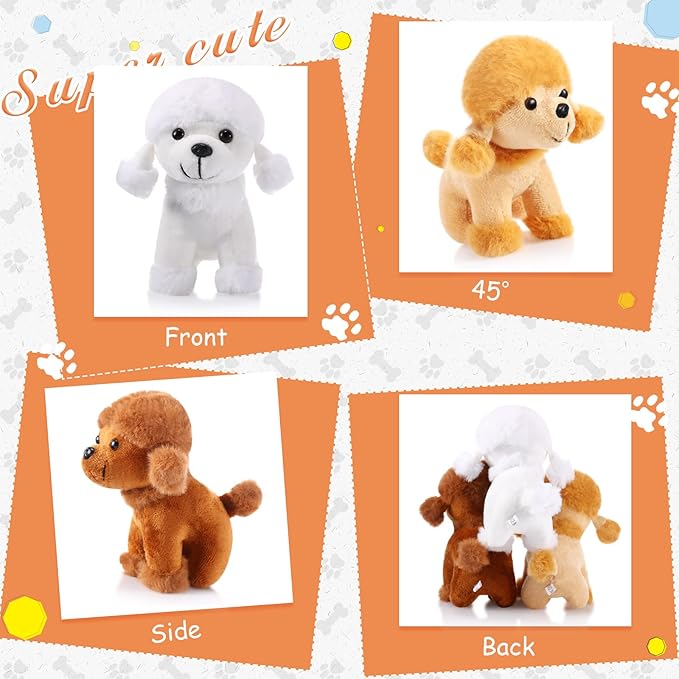 Sumind 9 Pcs 4" 5" Mini Plush Stuffed Dog Party Favor Small Puppy Stuffed Animal Bulk Soft Toy Doll Cute for Kids Gift Graduation Stocking Stuffers Baby Shower Birthday(Poodle Puppy)