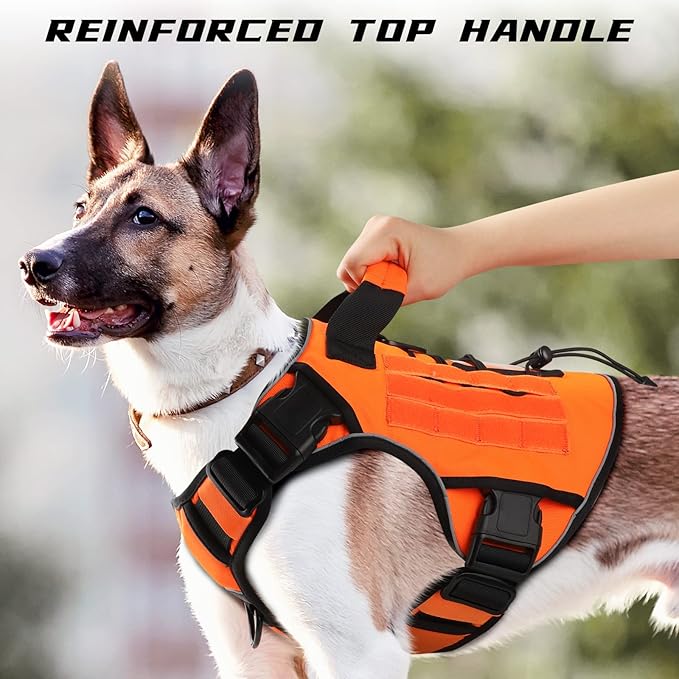 WINGOIN Orange Tactical Dog Harness for Large Dogs, Heavy Duty No Pull Dog Harness with Handle, Adjustable Reflective Military K9 Big Pet Vest for Husky, Doberman, Walking, Training, Hunting (XL)