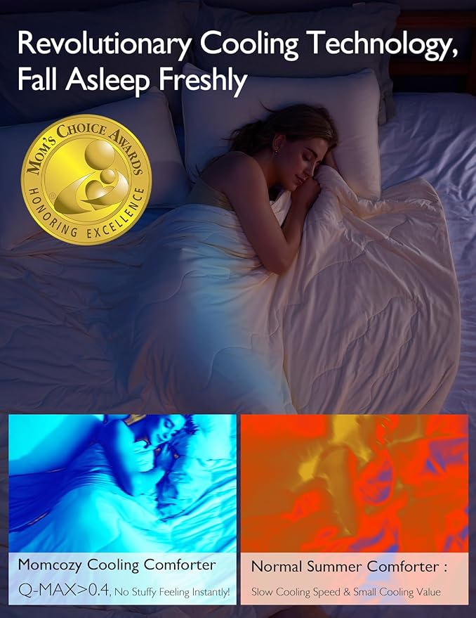 Momcozy Life CoolMurm Cooling Comforter for Hot Sleepers, Full/Queen 90"x90" Pregnancy Cooling Blanket, All-Season Lightweight Soft Breathable Cooling Quilt Duvet, Stay Cool All Night, Beige Yellow