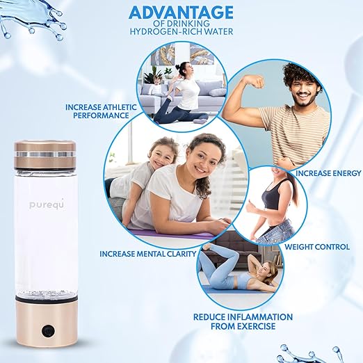 Hydrogen Water Bottle Generator, Hydrogenated Water Bottle with SPE PEM Technology, Portable Hydrogen Water Machine for Enhanced Hydration, Hydro Water Bottle for Gym, Home, Office, and Travel
