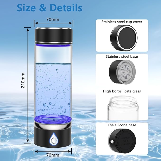 Hydrogen Water Bottle, Portable Rechargeable Hydrogen Water Bottle Generator for Home Travel Office Exercise, Black