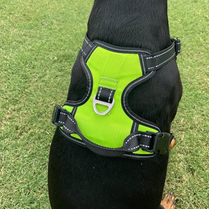 4Knines No Pull Dog Harness for Large Dogs – Adjustable Reflective Harness with Front & Back Leash Clips – Durable, Easy Control for Walks & Training (Yellow)