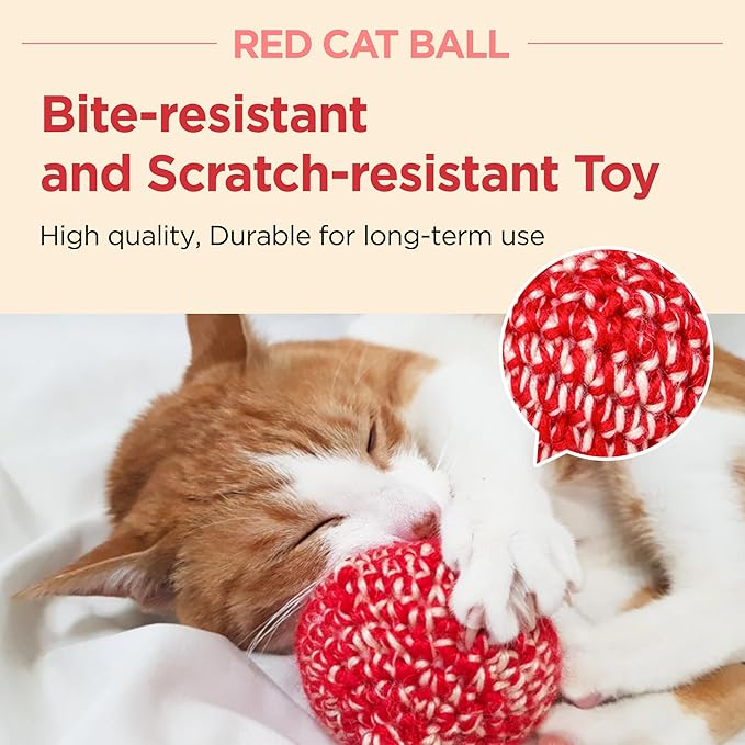 JAYU PET Red Cat Ball [W/O Bell Version] - Handmade Silvervine Cat Toy with Catnip, Interactive Matatabi Ball for Indoor Cats & Kittens, Feline Play Toy & Gift (2.7 inch)